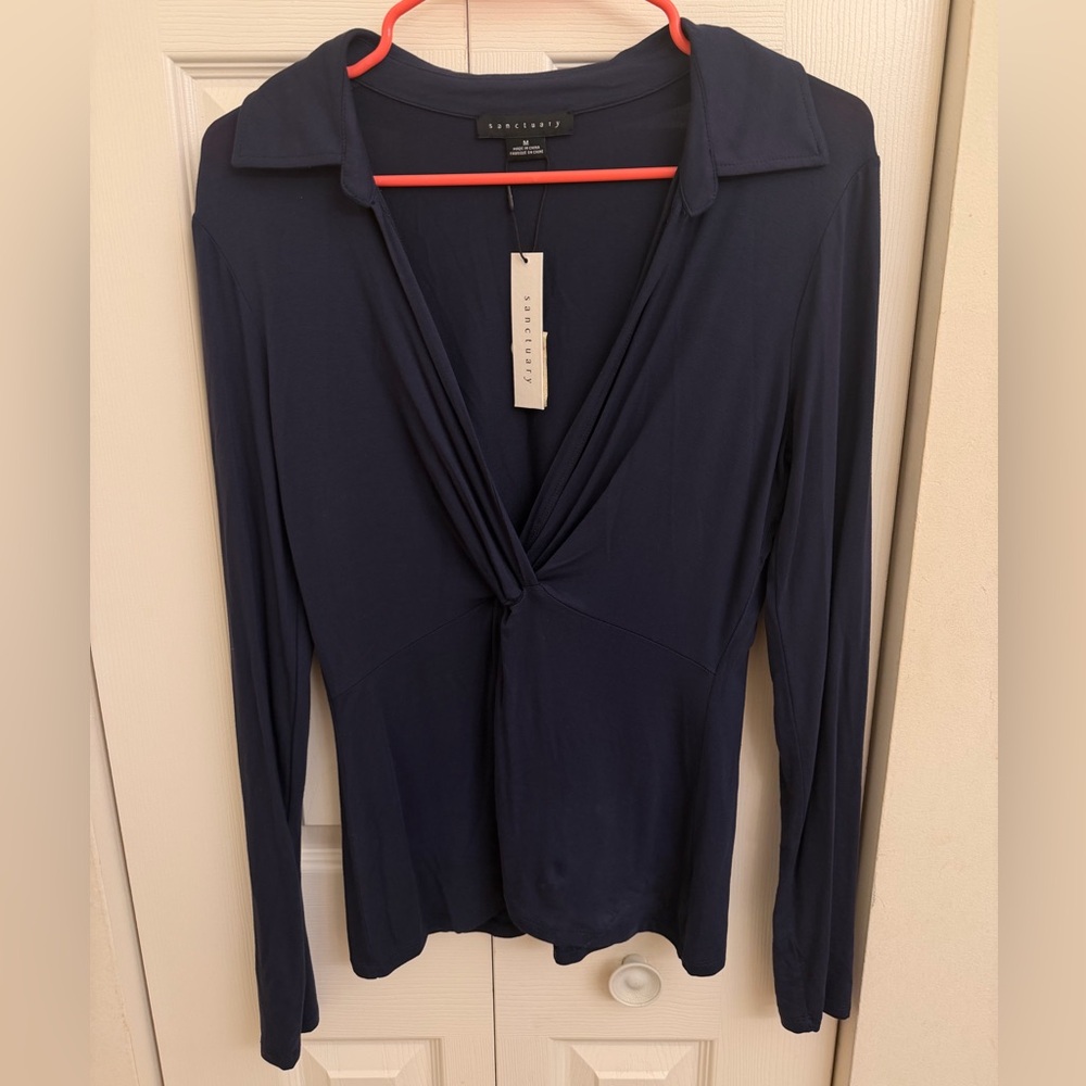 🔴Sanctuary Navy Twist-Front Long-Sleeve Top
